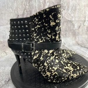 Kenneth Cole Bon‎ Always Leather Studded Stiletto Heel Bootie Size 7.5 Calf Hair